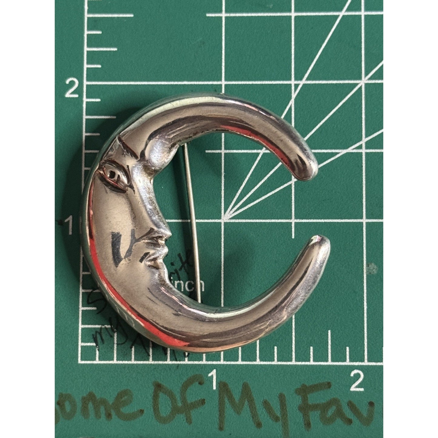 Vintage Taxco Sterling Silver Moon Face Celestial Brooch Pin Signed FUE TV41 14g