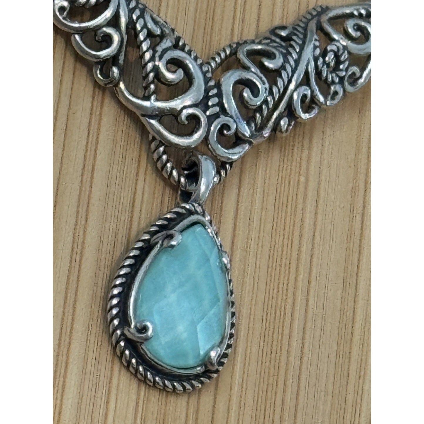 New Carolyn Pollack Sterling Silver Turquoise Doublet Scroll Rope Bar Necklace
