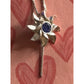 Sterling Silver 925 Pinwheel Flower Pendant Necklace w/ Blue Stone w/Box Chain