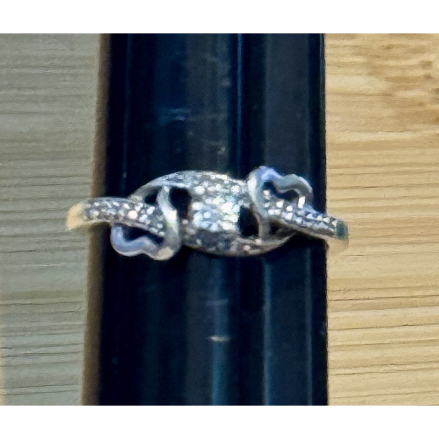 Vintage Sterling Silver Diamond Accent Sweetheart Double Heart Bypass Ring 6.5