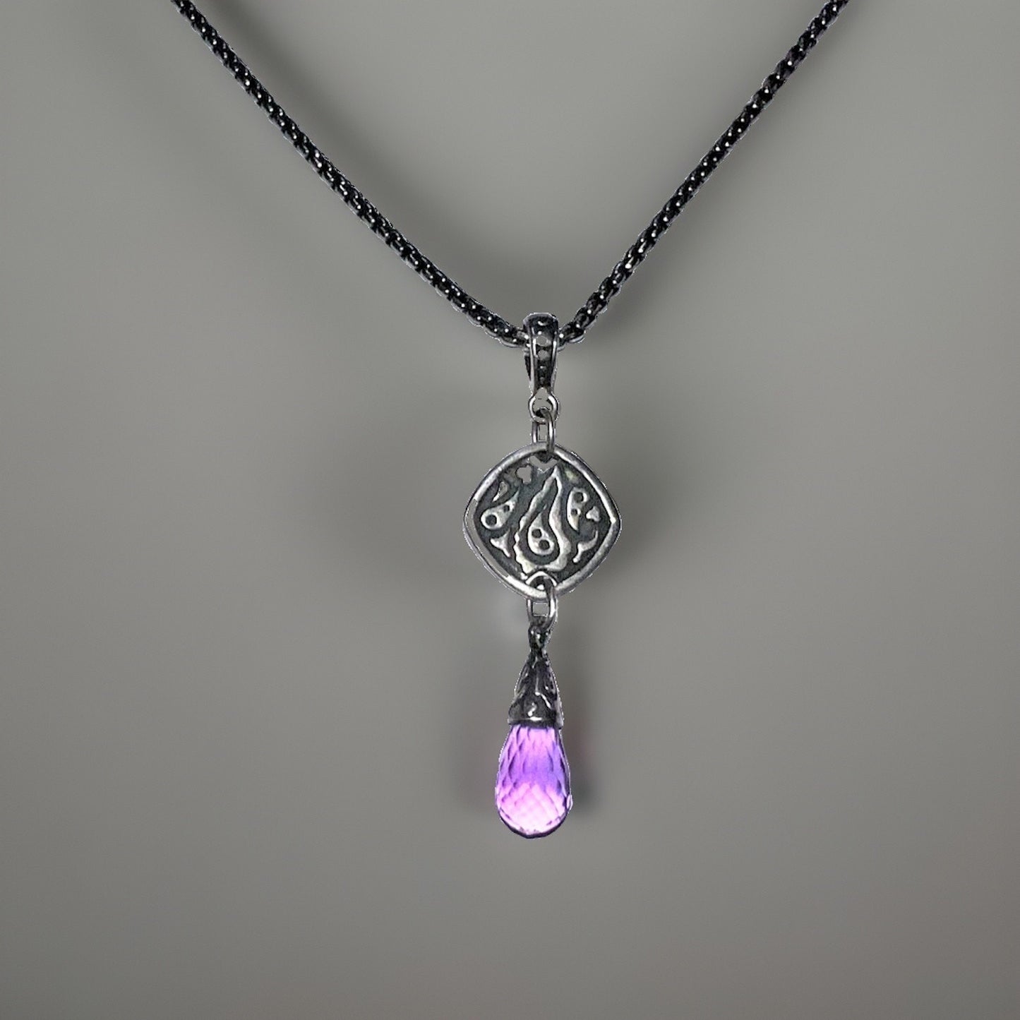 Vintage Lori Rogers Sterling Silver Amethyst Teardrop Pendant And Necklace