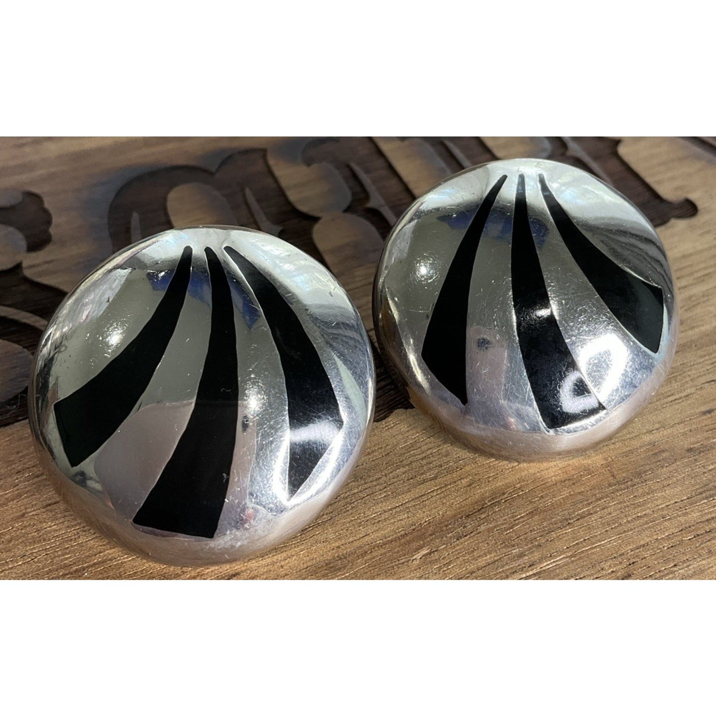 Vintage Mexico Signed IDM 925 Sterling Silver Black Dome Post Earrings 19g!