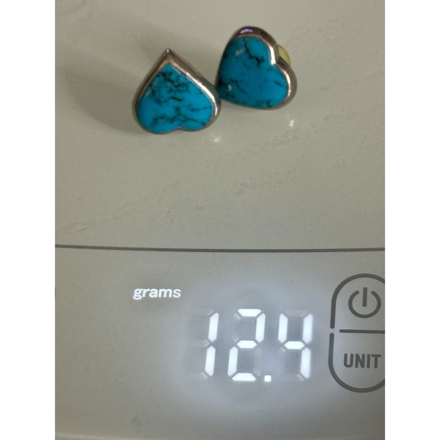 Vintage Mexico Sterling Silver Turquoise Heart Stud Earrings 12.4g TC-279 3/4”