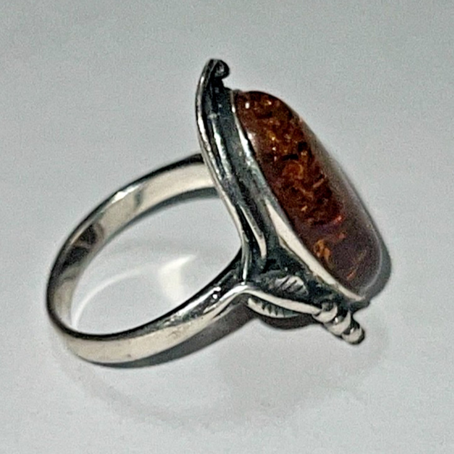 Vintage 925 Sterling Silver Baltic Amber Ring – Size 7 – Marquise Cabochon 4g