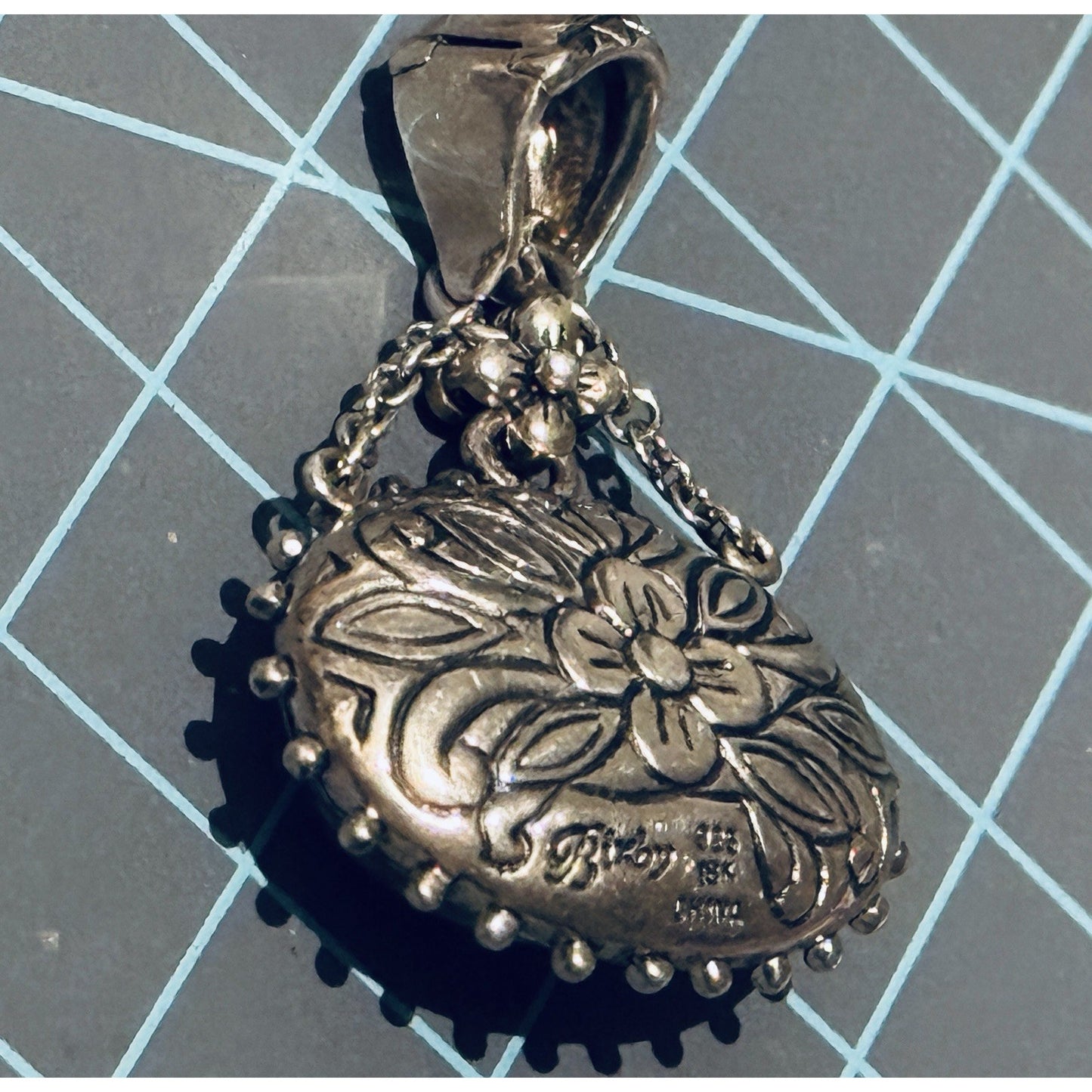 Barbara Bixby 925 Sterling 18K Gold Carved Aquamarine Pendant Enhancer 15g