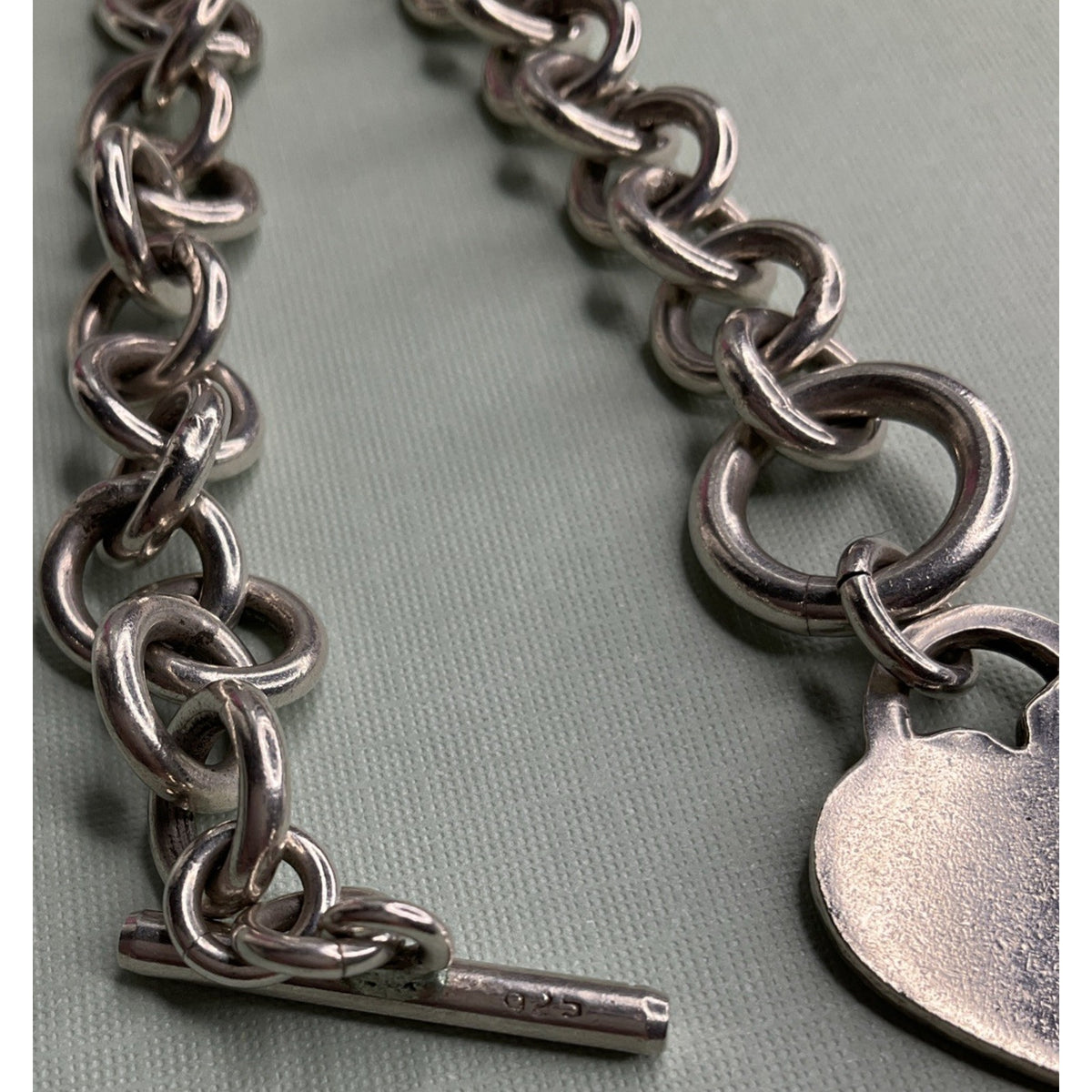 Vintage Sterling Silver Double Link Heart Charm Toggle Bracelet 40g