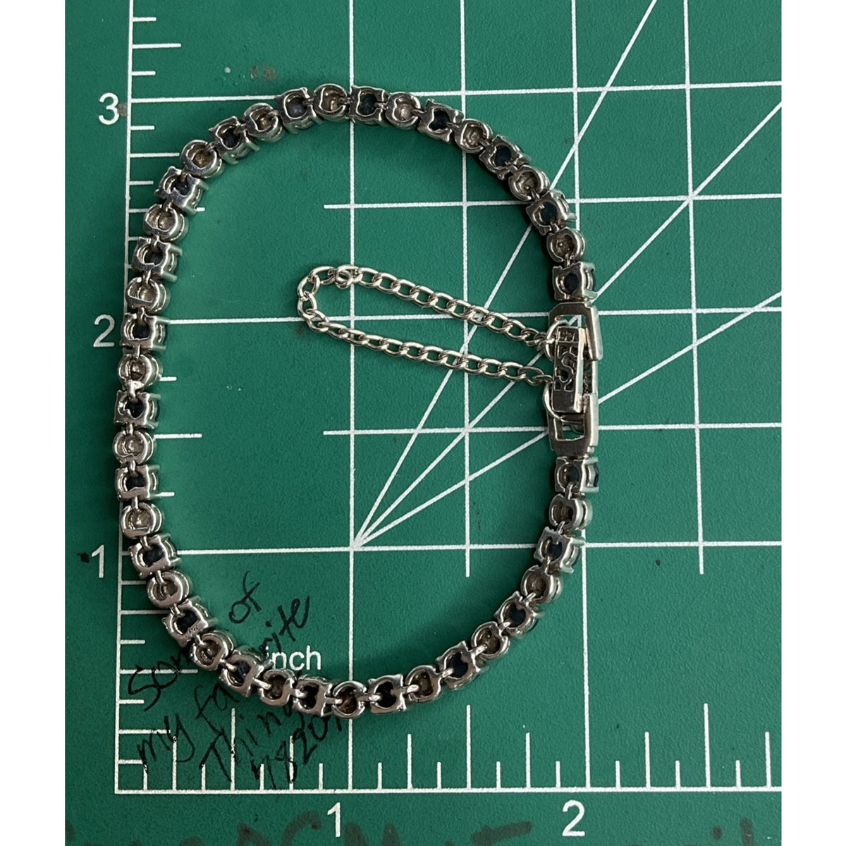 Vintage 925 Sterling Silver Blue Sapphire Tennis Bracelet 14g 7.25” Safety Chain