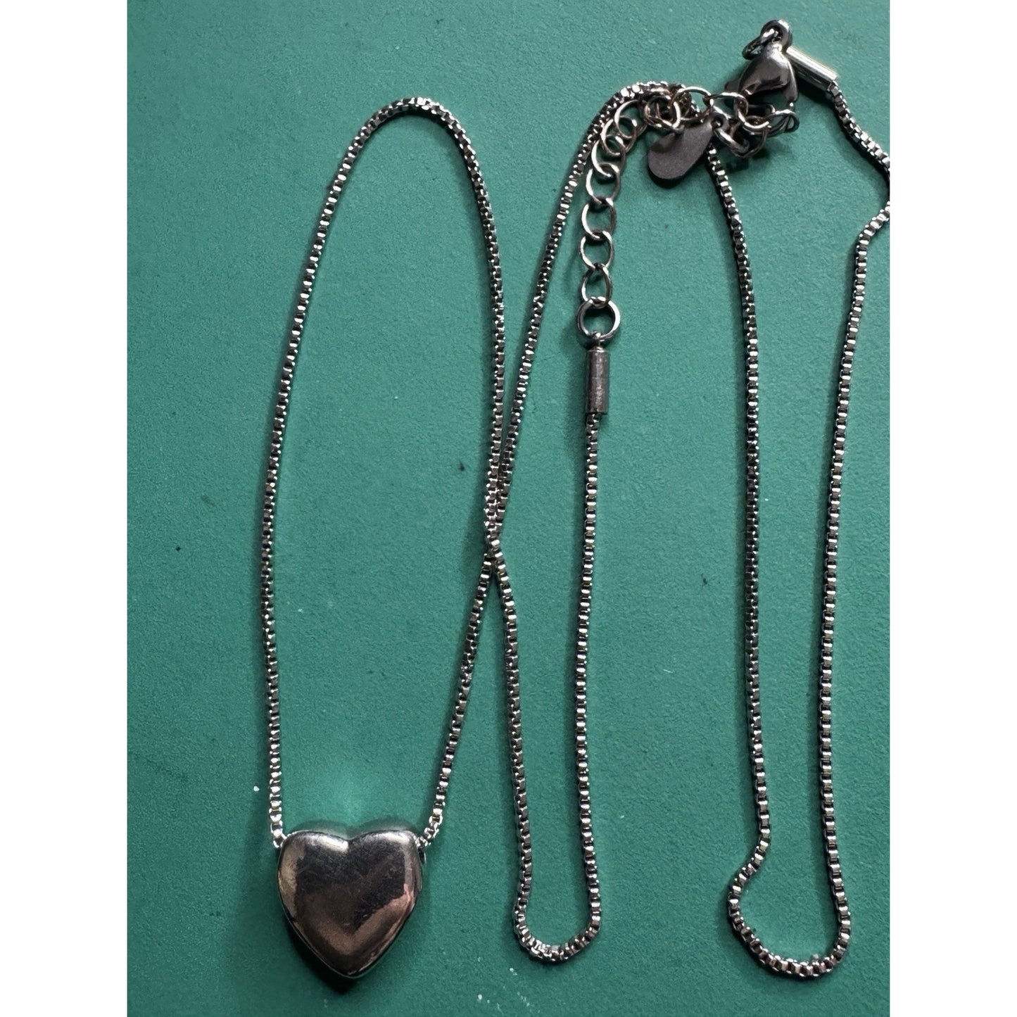 Sterling Silver Puff Heart Pendant Necklace Box Chain 16–18” Adjustable 5.9g