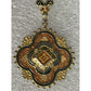 Vintage Gold Tone Damascene Style Necklace w/ Orange Enamel 16.5” Barrel Clasp