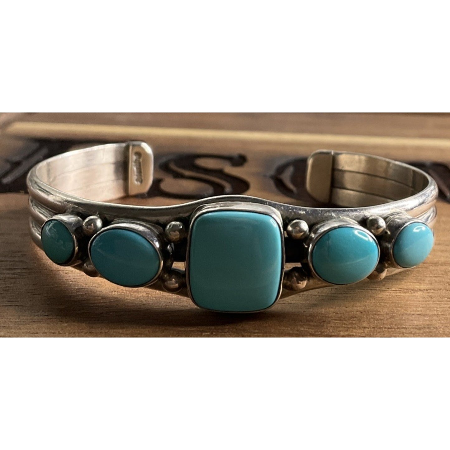 Vintage Turquoise 925 Cuff Bracelet Southwestern Native Multi Stone Cuff
