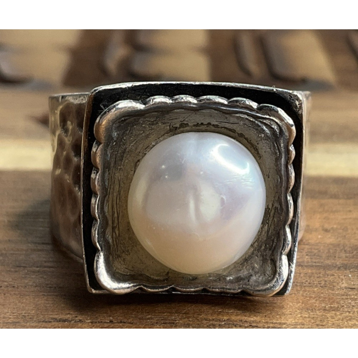 Retired Silpada Sterling Hammered Freshwater Pearl 925 Sterling Silver Ring Sz 7