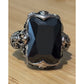 Vintage 18K GE Black Faceted Stone Cocktail Ring Gothic Victorian Revival Sz 8.5