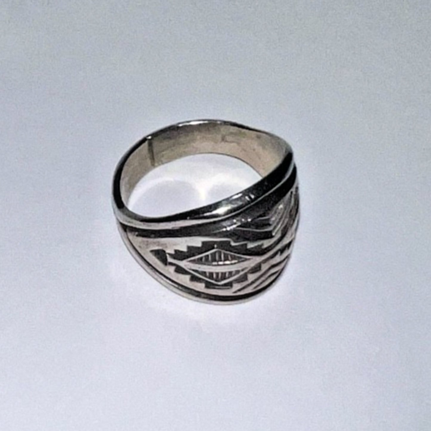 Vintage Navajo Sterling Silver Troy Laner Wide Geometric Ring Size 11.5