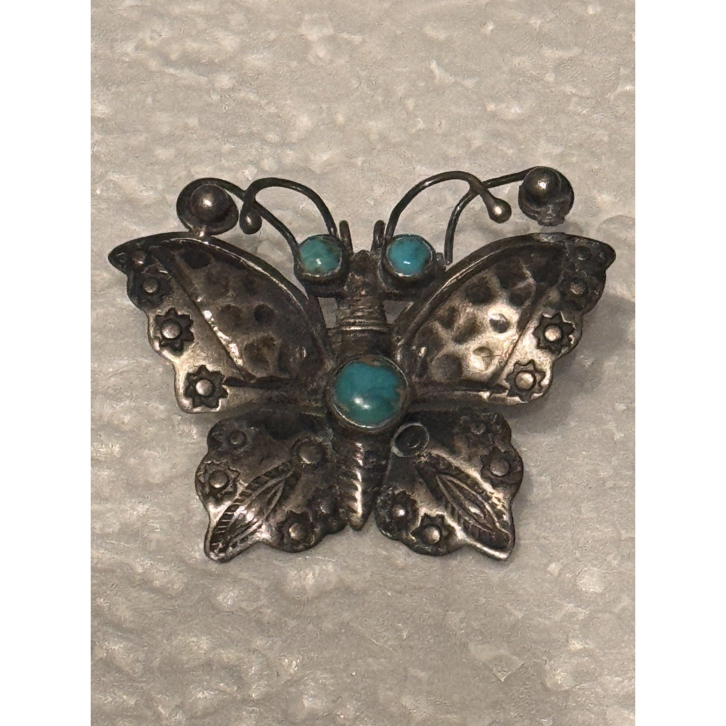 Vintage Sterling Silver Turquoise Butterfly Brooch Southwestern Natural Matrix