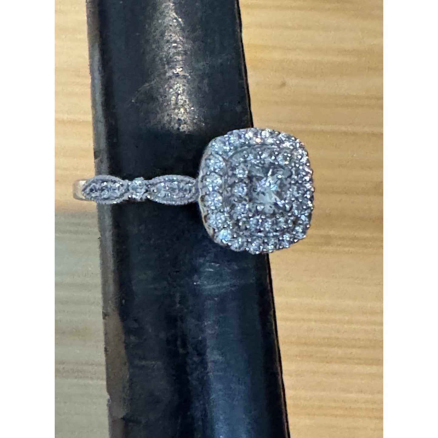 Sterling Silver Halo Engagement Ring Cushion Cut Pave Bridal Band Ring Size 7.25