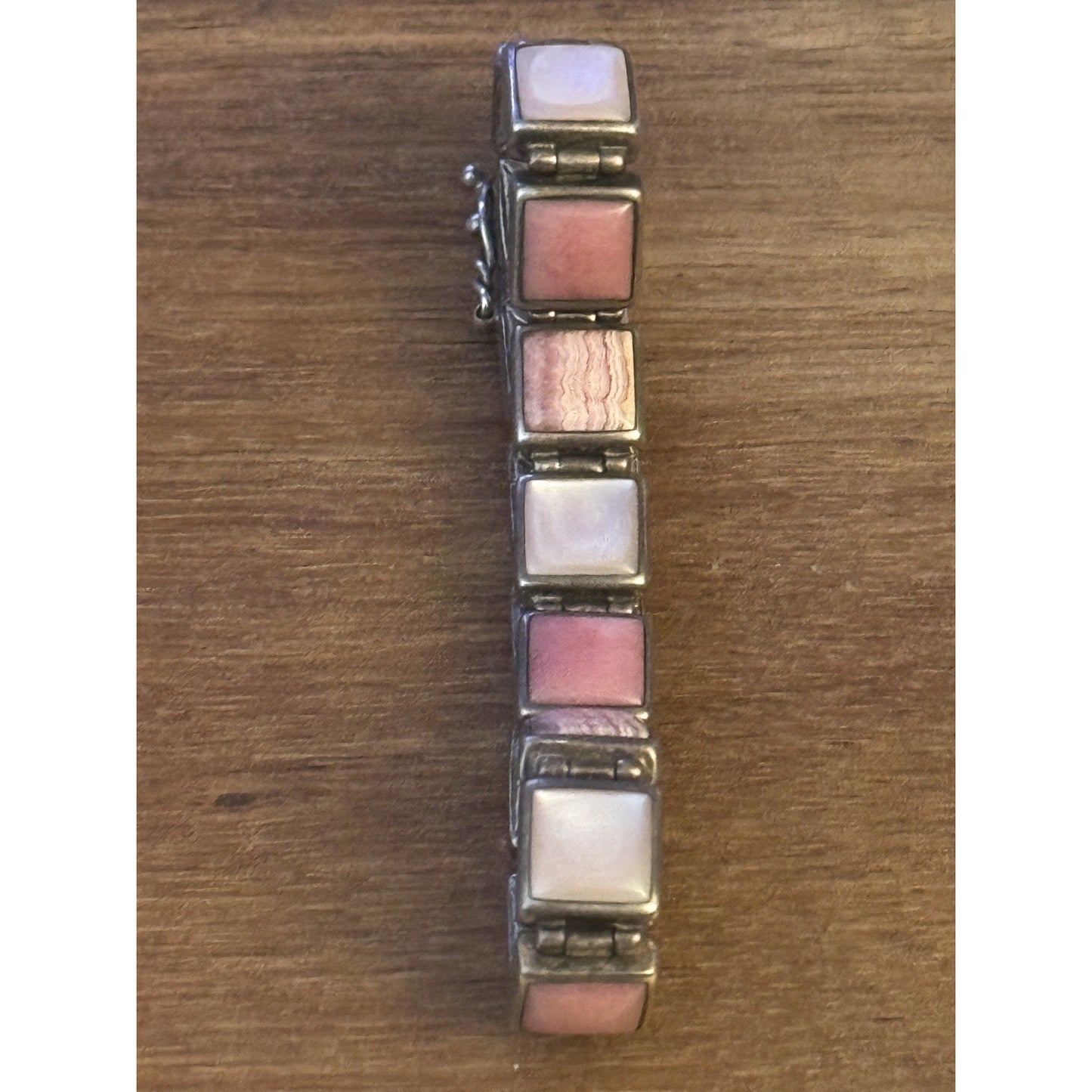 Sterling Silver Pink Shell & Stone Link Bracelet 7” WK 925 China 32.6g