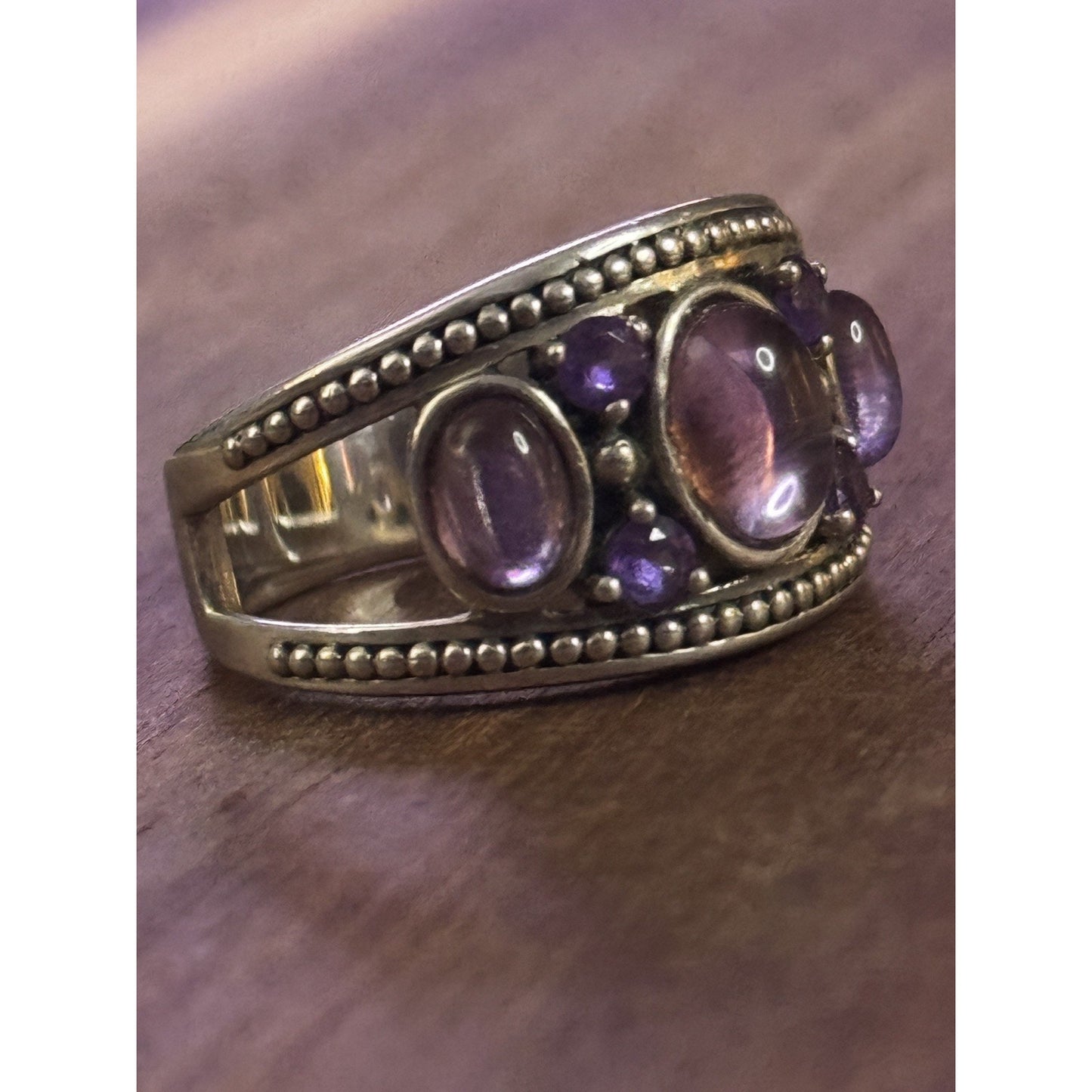 Vintage 925 Sterling Silver Amethyst Multi Stone Cabochon Ring Size 8 8.5 gr