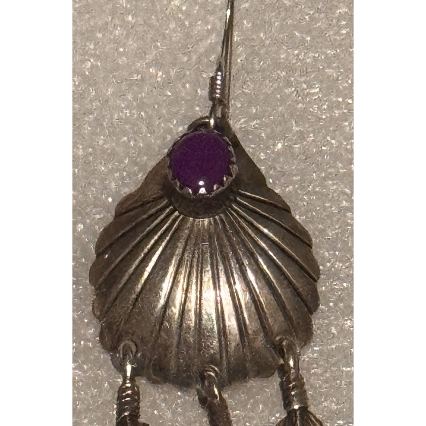 Vintage Native American Navajo Sterling Silver Feather Purple Sugilite Earrings