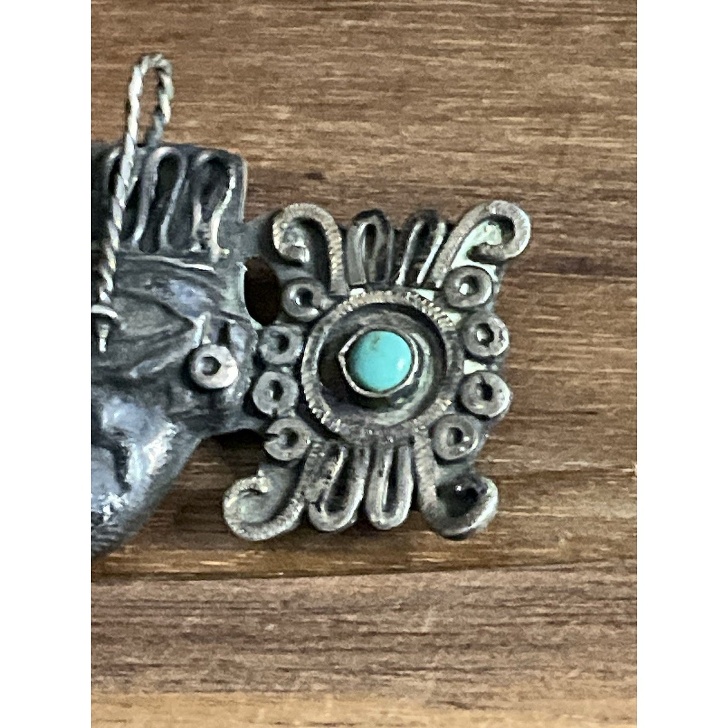 Vintage Mexican Sterling Silver & Turquoise Mask Brooch Silver Aztec Motif 26 gr