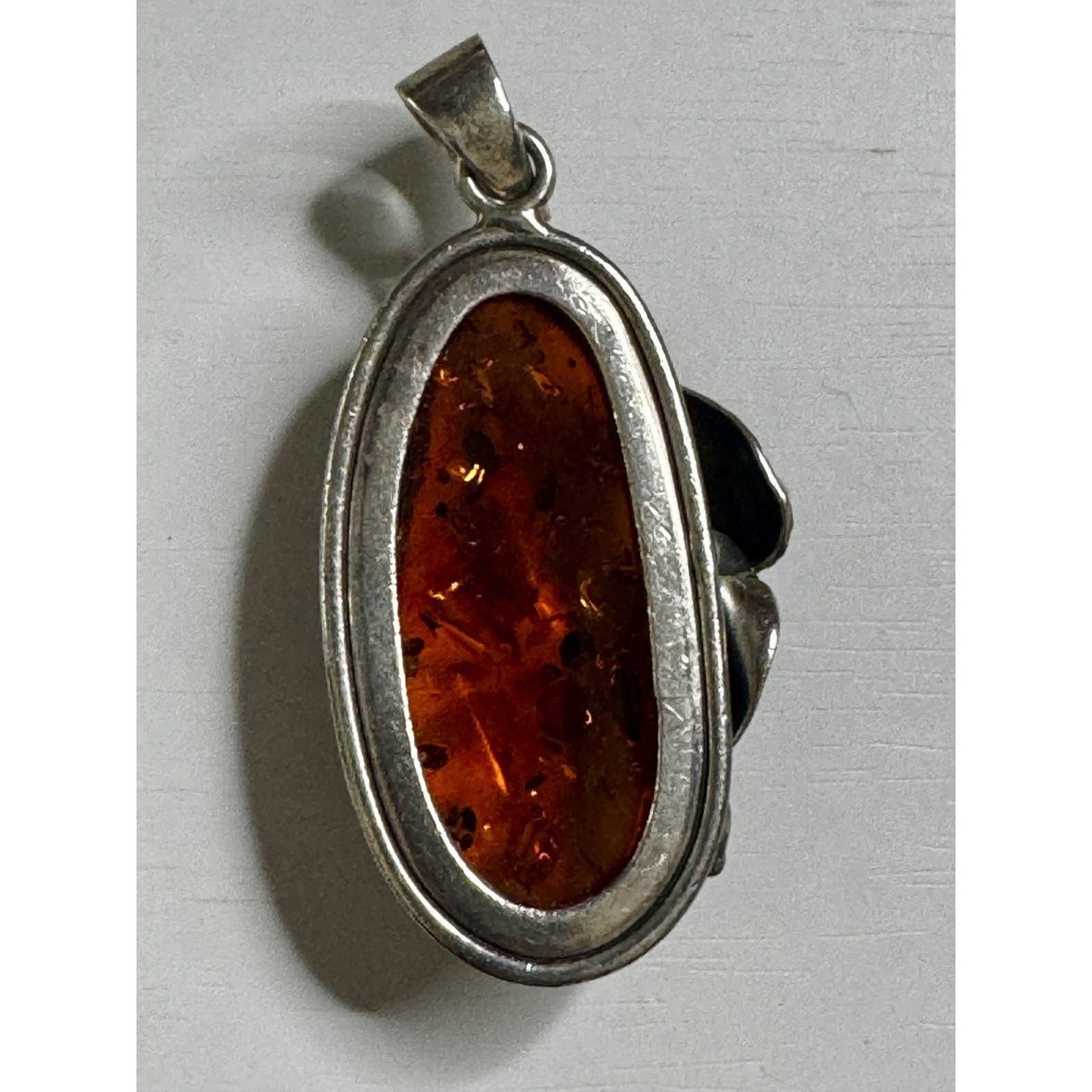 Vintage Baltic Amber Sterling Silver Pendant 17.9g 2” Tall Large Natural Amber