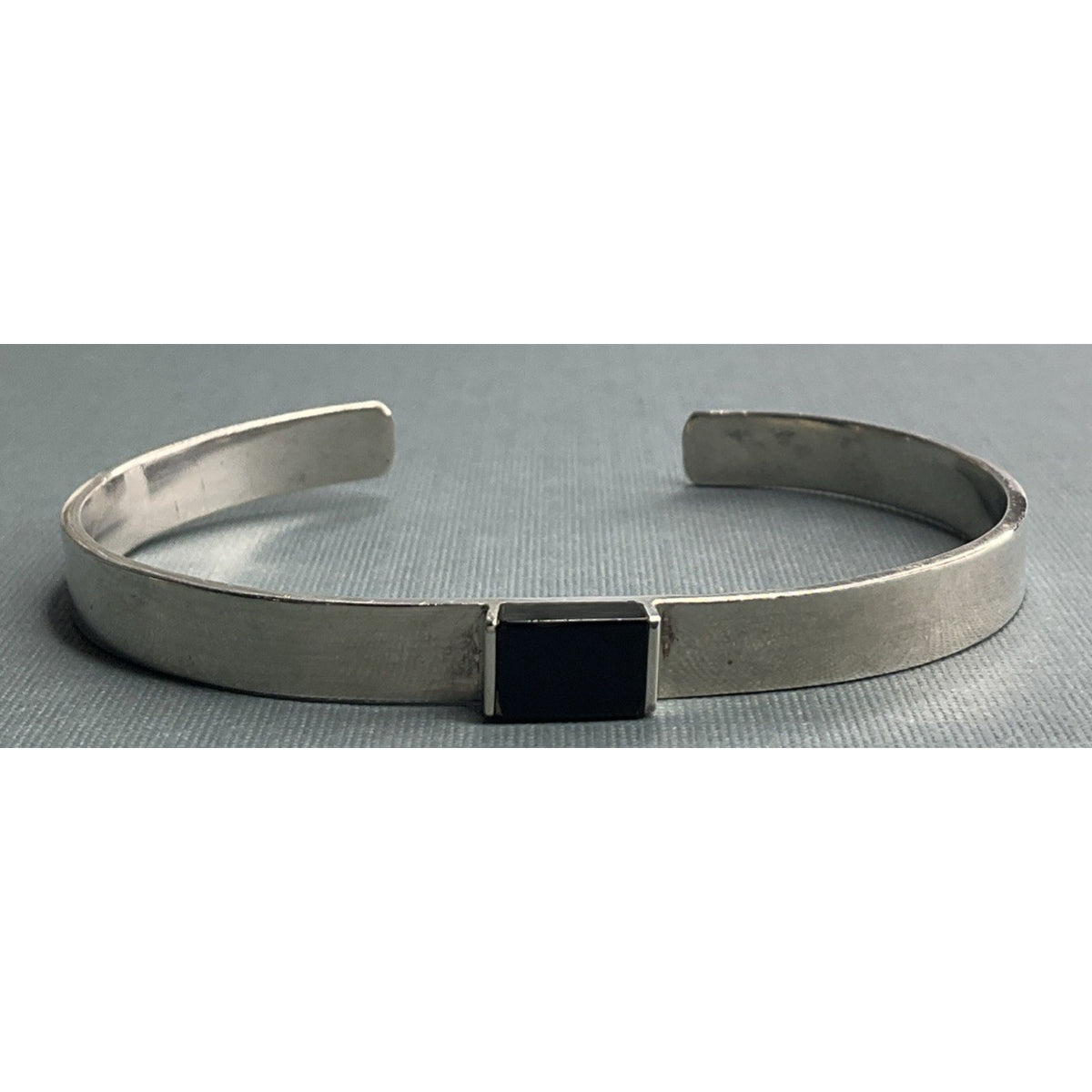 Vintage Sterling Silver Cuff Bracelet Black Inlay Minimalist Modernist 13g