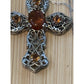 Vintage Amber & Citrine Sterling Silver Two Tone Cross And 925 Necklace 20”