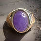 Sterling Silver Purple Cabachon Stone Ring 925 Size 7.5 Oval Statement Rings
