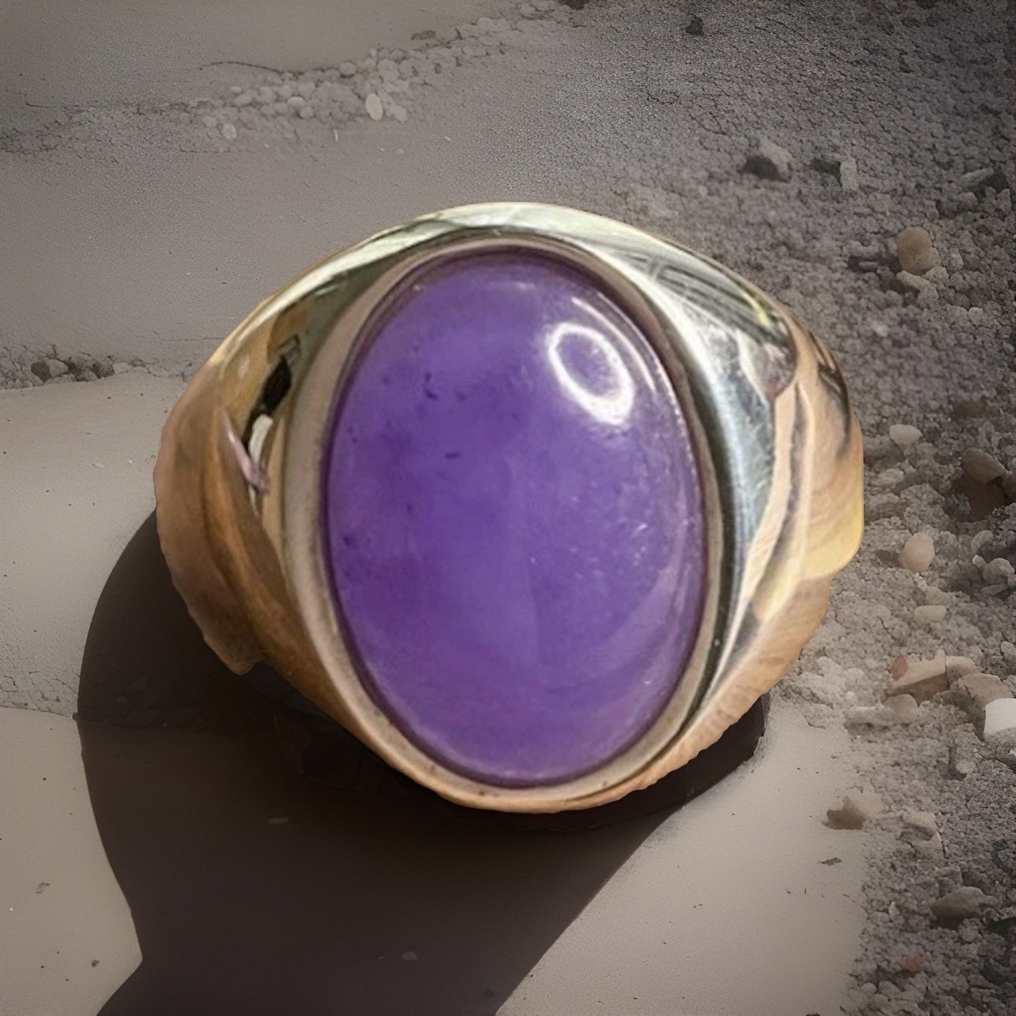 Sterling Silver Purple Cabachon Stone Ring 925 Size 7.5 Oval Statement Rings