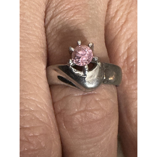 Vintage Sterling Silver Pink Spinel Gemstone Stone Ring 925 Swirl Setting Size 8