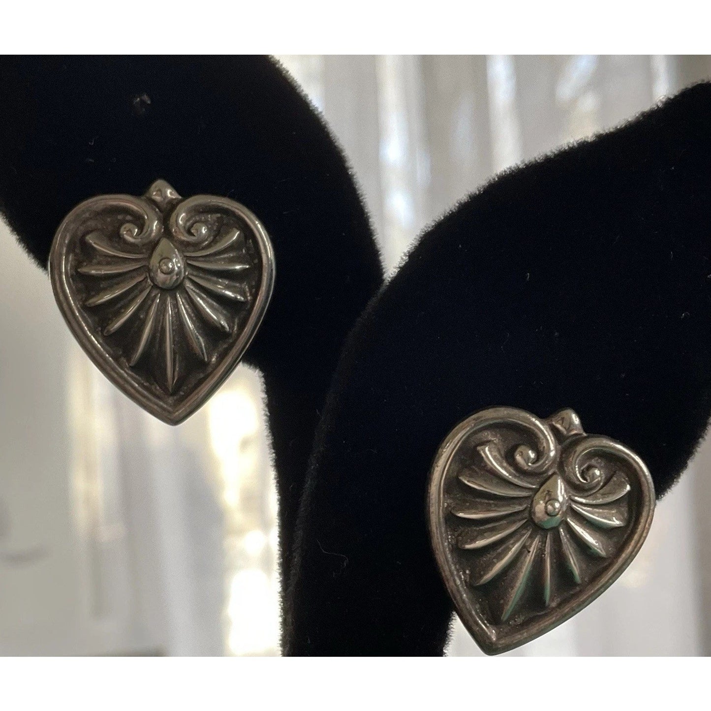 Vintage Sterling Silver Heart Stud Earrings Southwestern Style 925 Boho 7.2gr