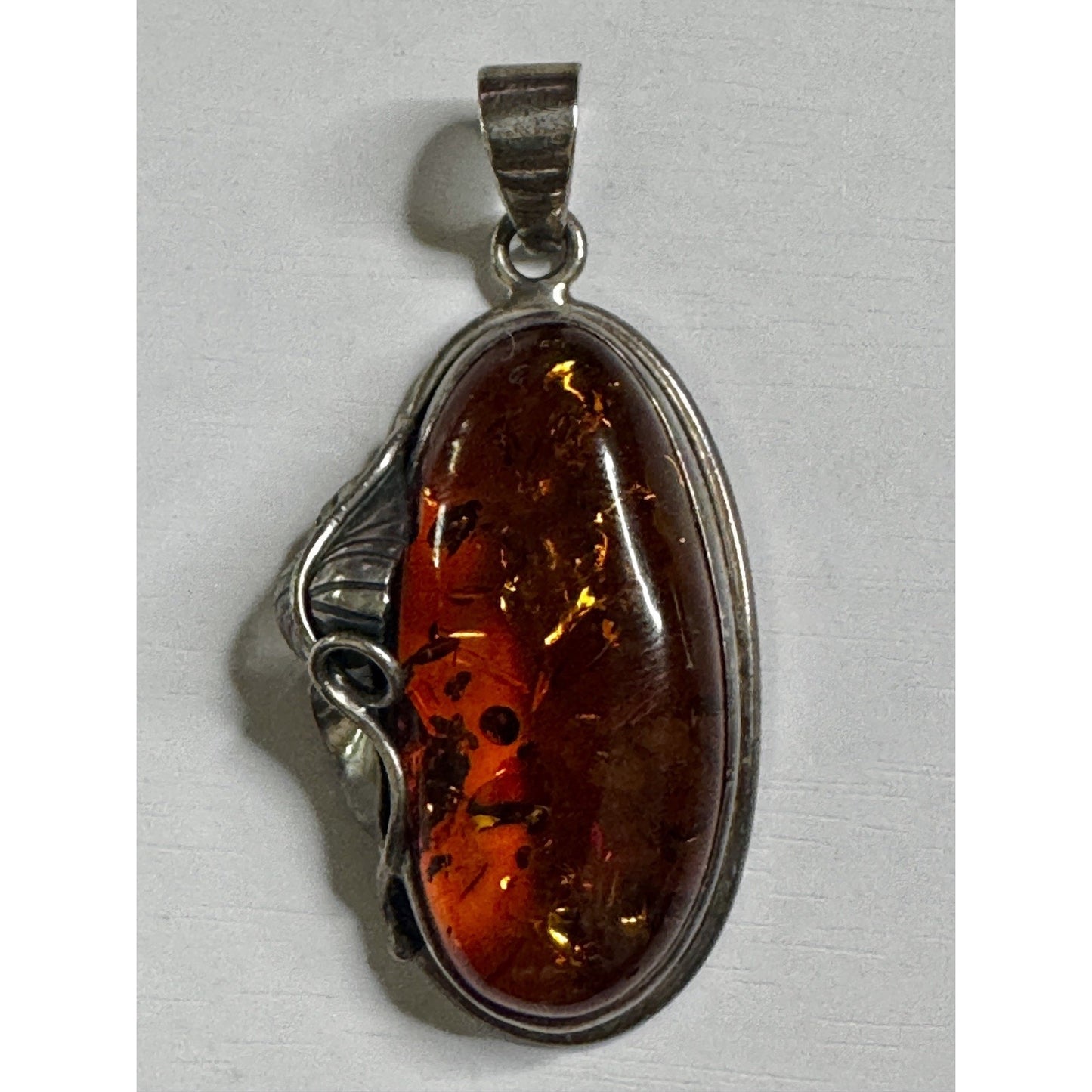 Vintage Baltic Amber Sterling Silver Pendant 17.9g 2” Tall Large Natural Amber