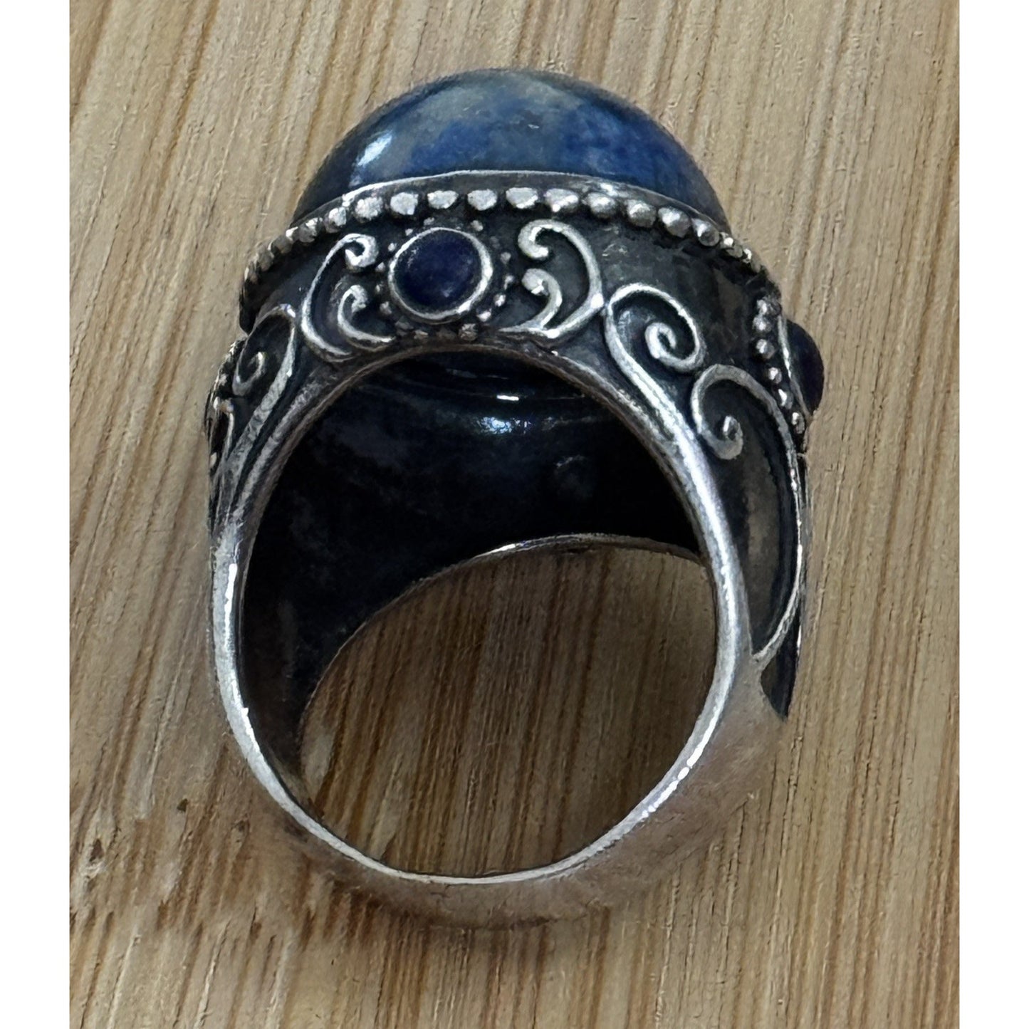 Vintage CFJ Thai 925 Sterling Silver Sodalite Statement Ring Size 9 17g