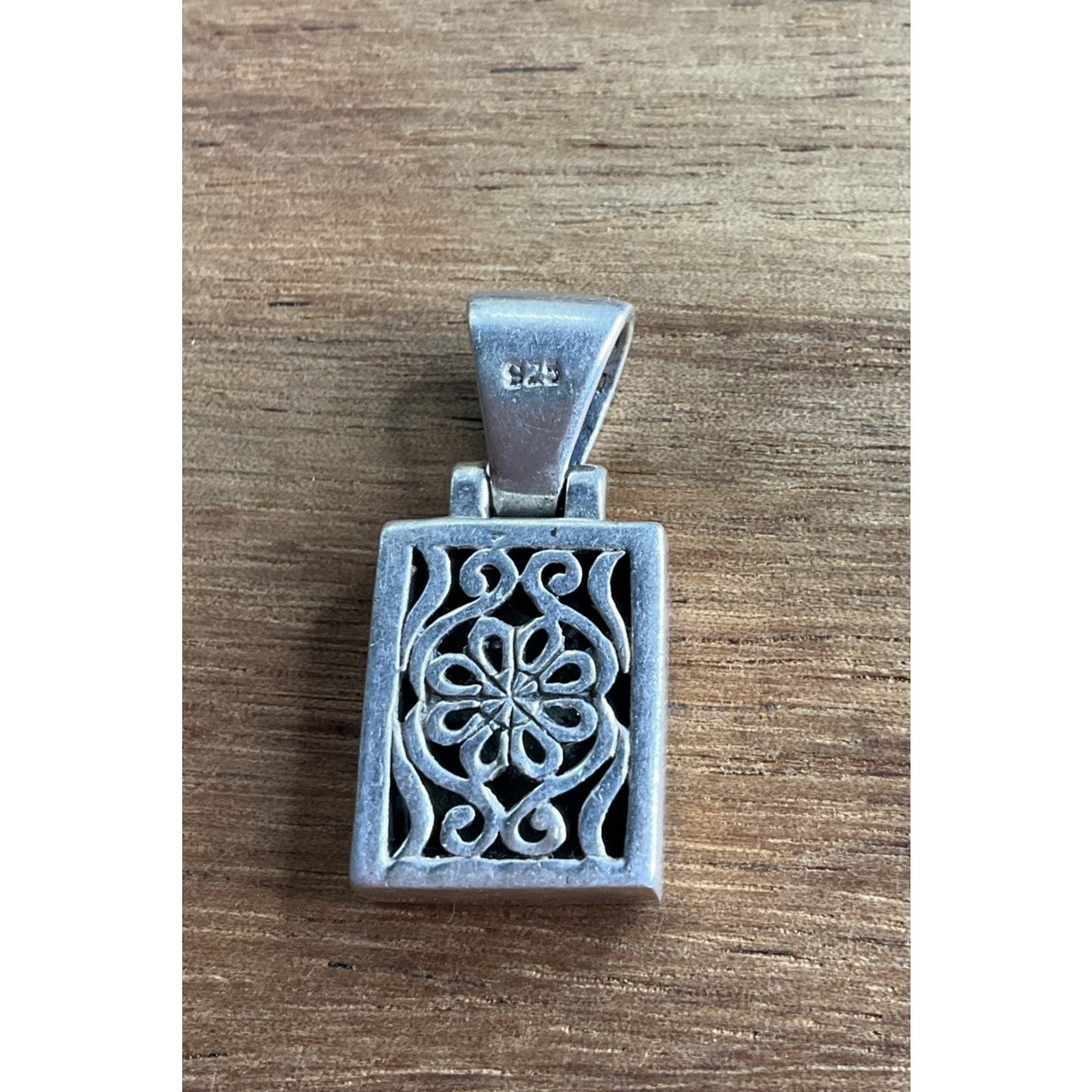 Vintage Sterling Silver Abalone Shell Rectangular Iridescent Pendant