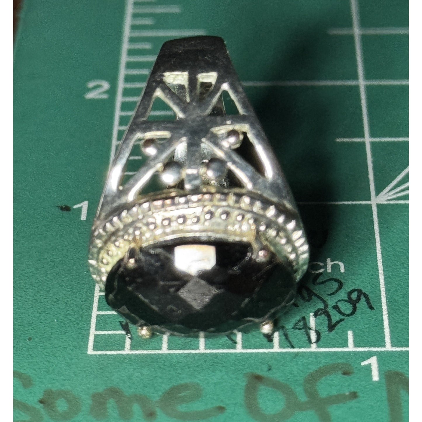 Vintage 925 Sterling Silver Faceted Black Onyx Filigree Statement Ring Size 7