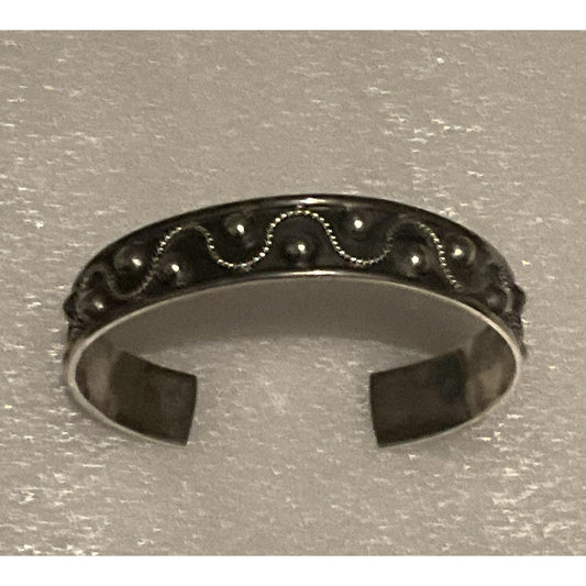 Vintage Taxco Mexico 925 Sterling Silver Cuff Bracelet Beaded Wire Southwestern