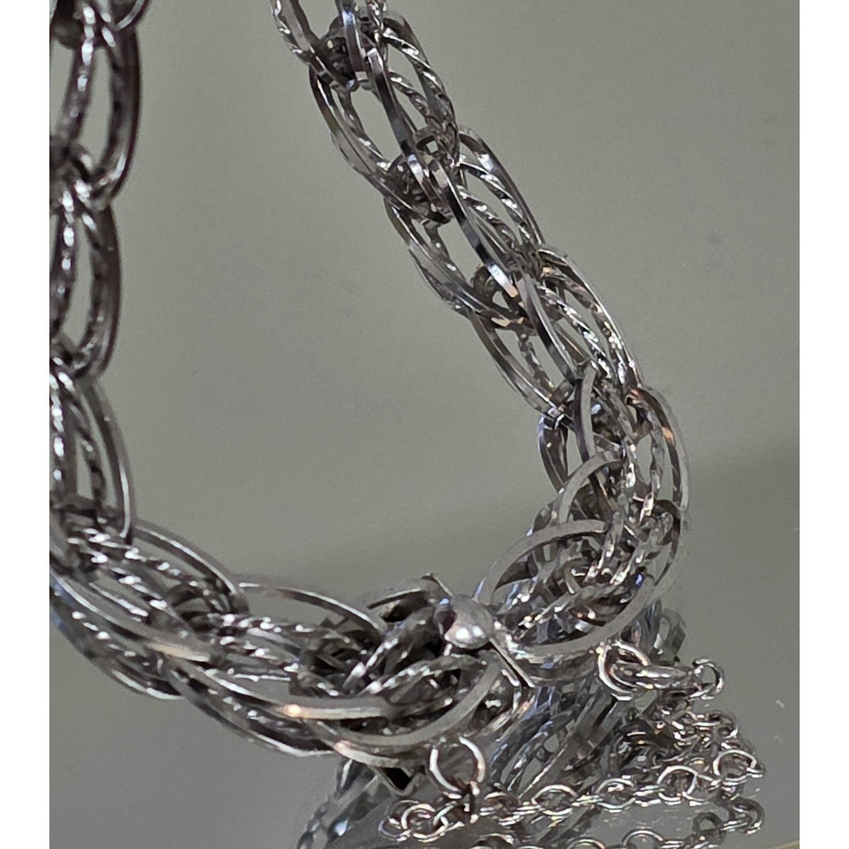Vintage Silver Silver Braided Woven Oval Twisted Diamond Cut Link Bracelet 7.5”
