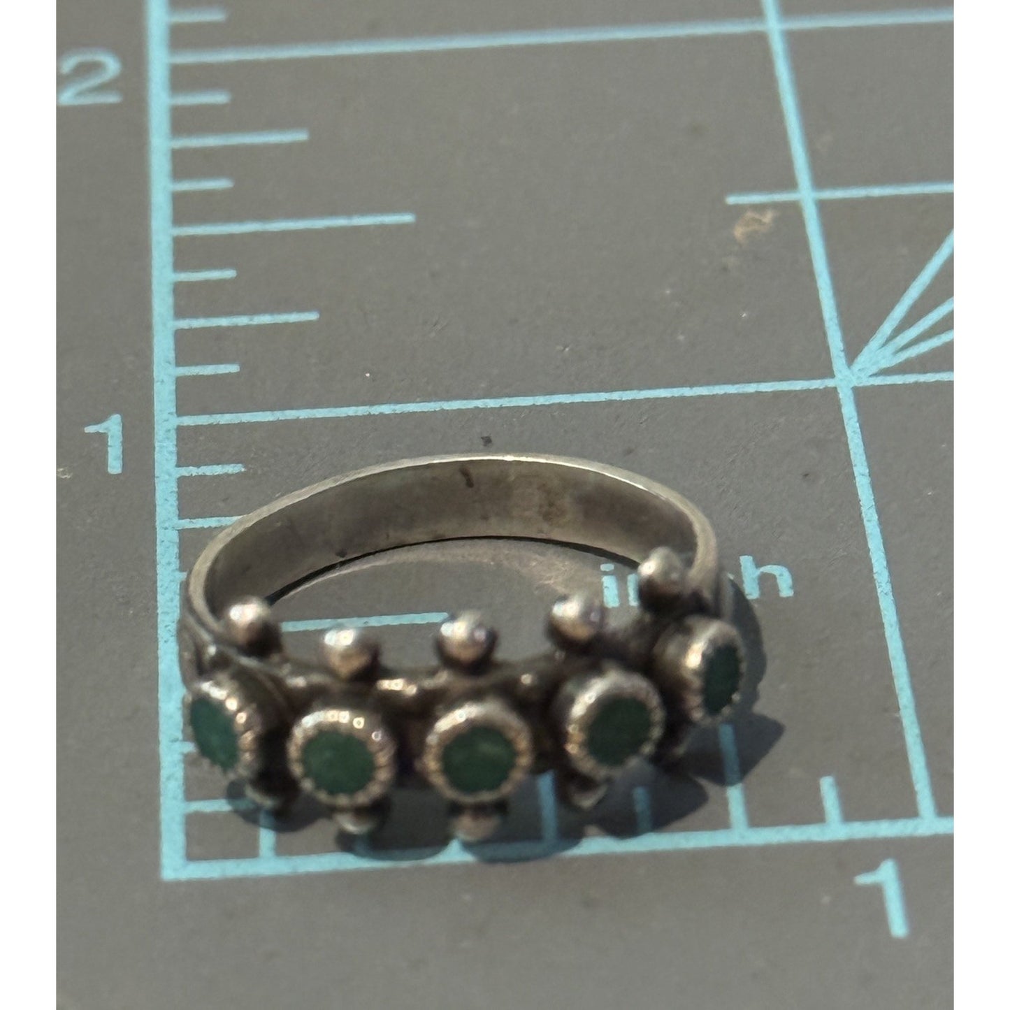 Vintage Sterling Navajo Sterling Green Turquoise Snake Eye Beaded 925 Ring Sz 6