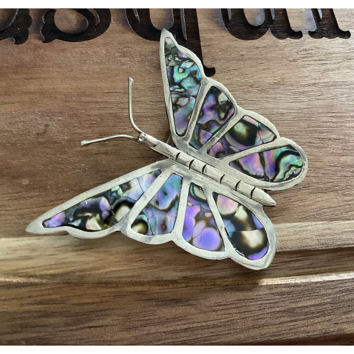 Vintage Mexican Sterling Silver Abalone Butterfly Brooch Southwestern Jewelry