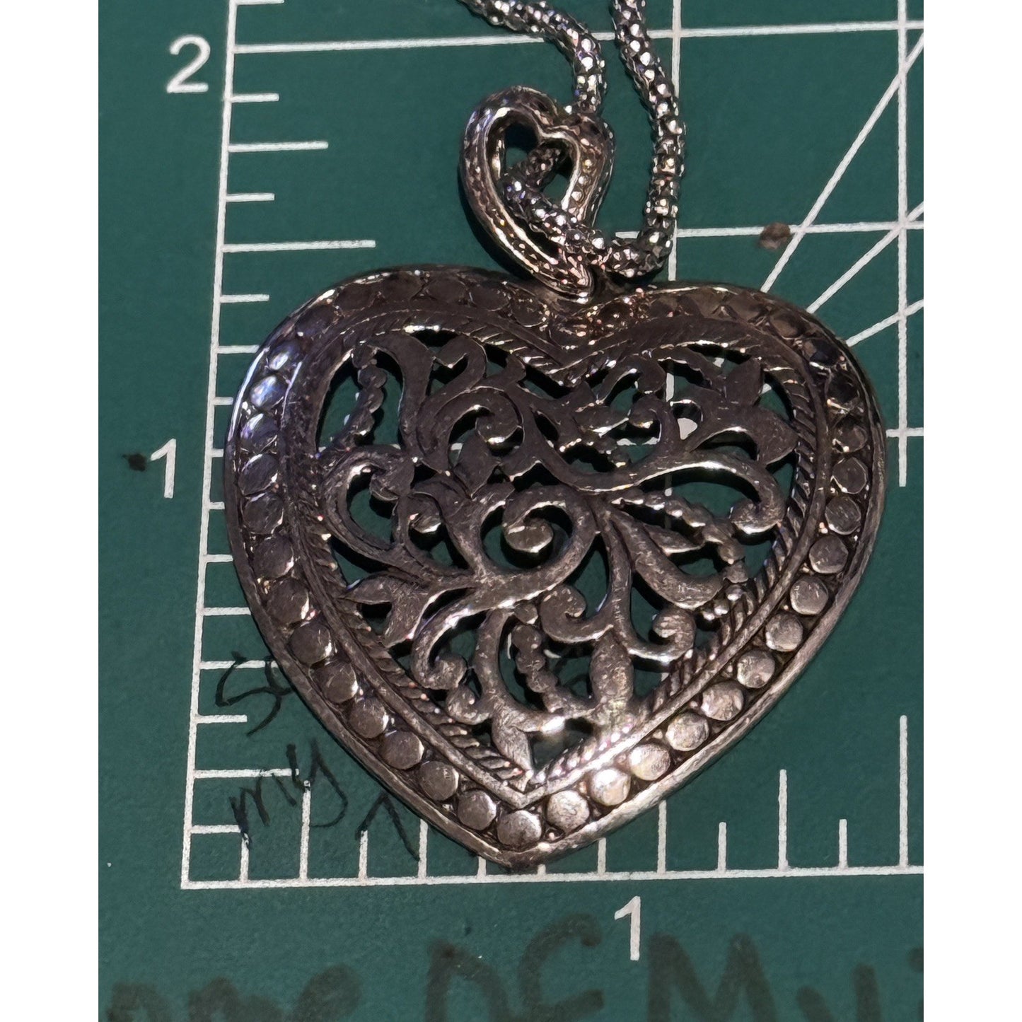 Vintage ATI Italy 925 Sterling Silver Filigree Heart Necklace 17” 10g