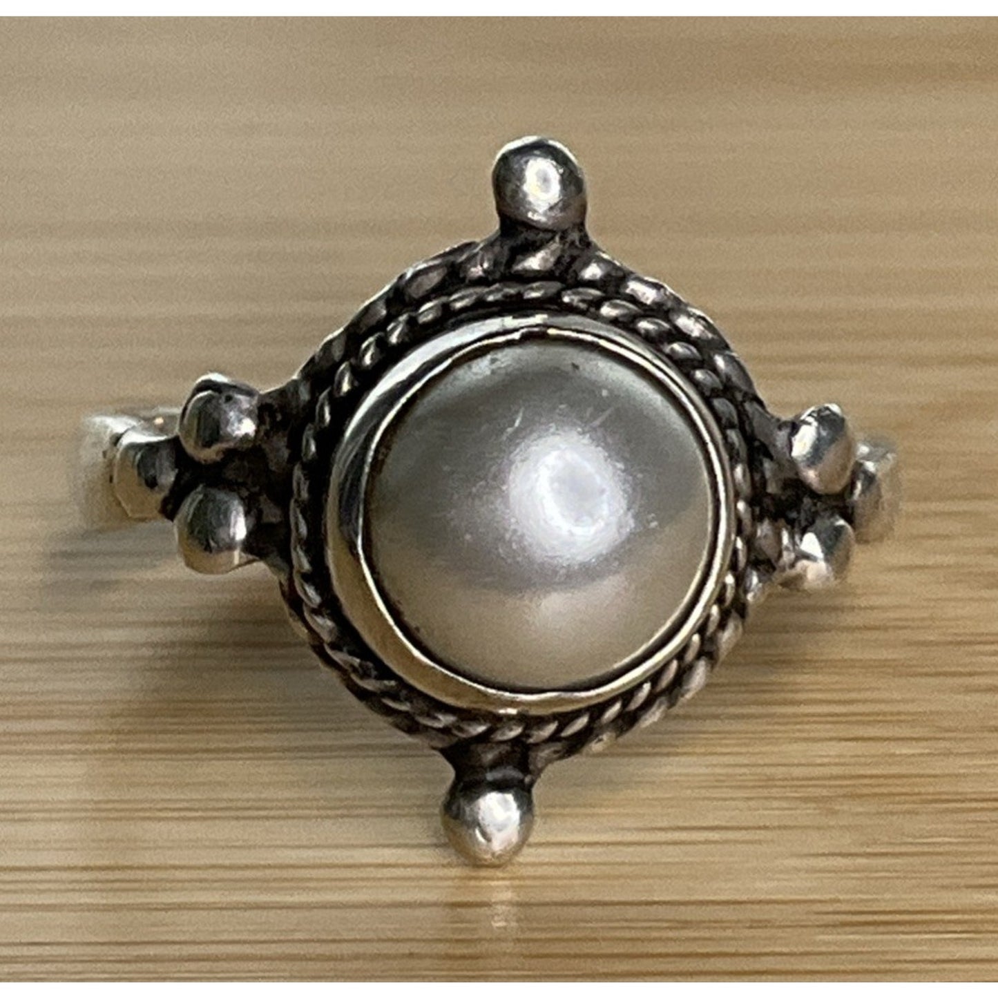Vintage Sterling Silver Pearl Ring Size 6 Round White Pearl 925 Ring
