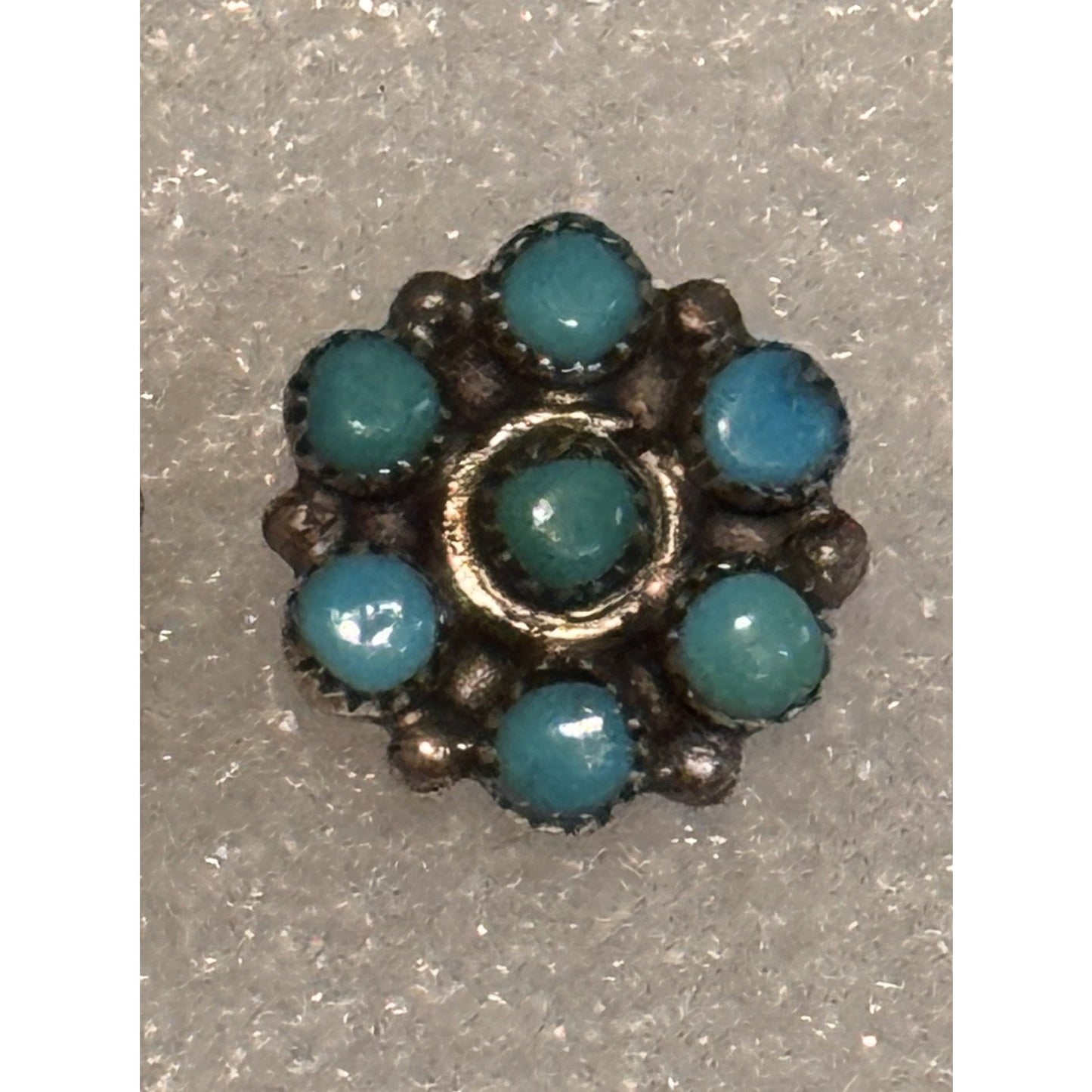Vintage Zuni Style Turquoise Cluster Stud Earrings Sterling Silver Flower 1/2”