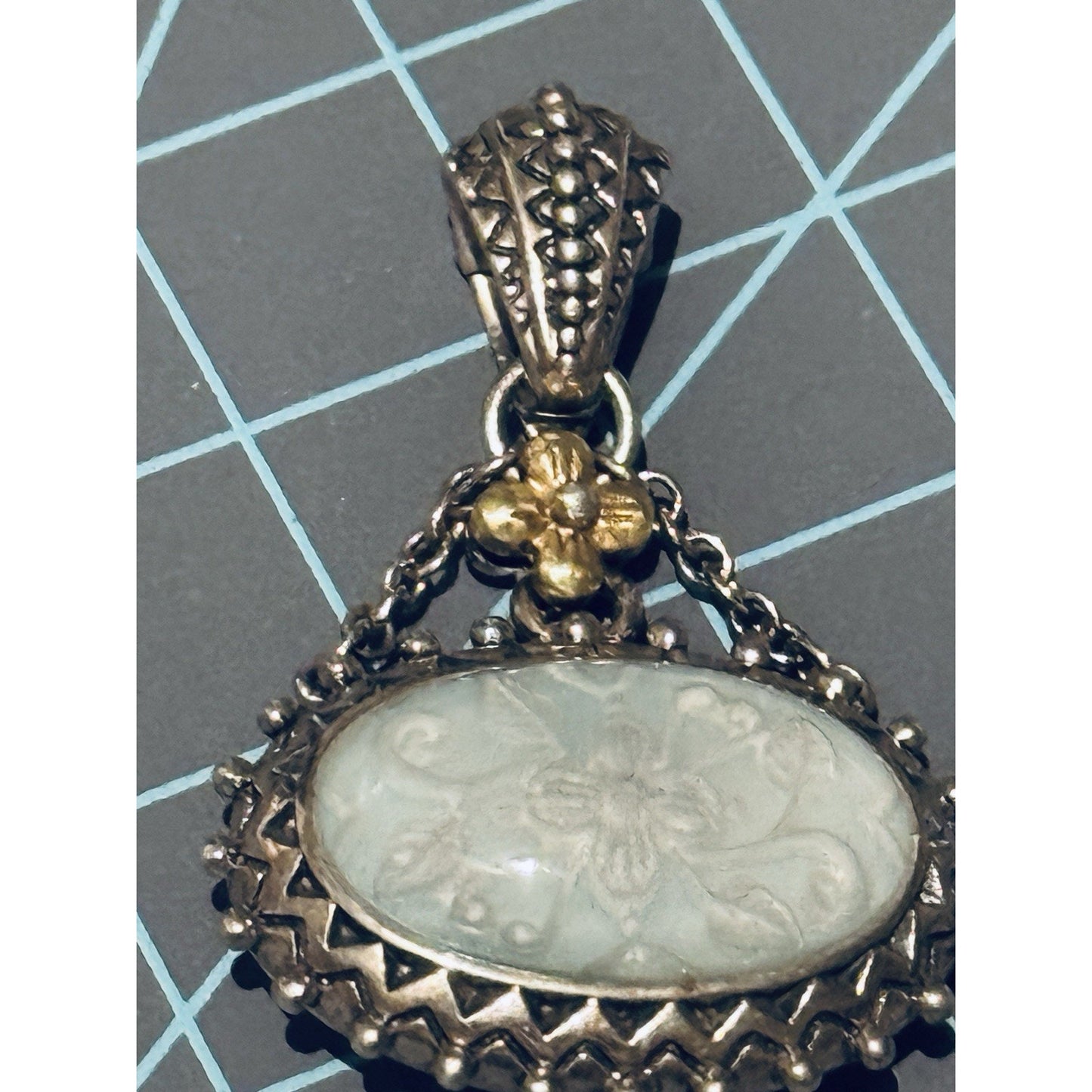 Barbara Bixby 925 Sterling 18K Gold Carved Aquamarine Pendant Enhancer 15g