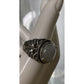 Vintage White Cat’s Eye Cabochon Statement Sterling Silver Ring Scrollwork Sz 6