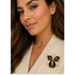Vintage Cloisonné Orchid Flower Brooch Pin Gold Tone Black White Enamel Floral