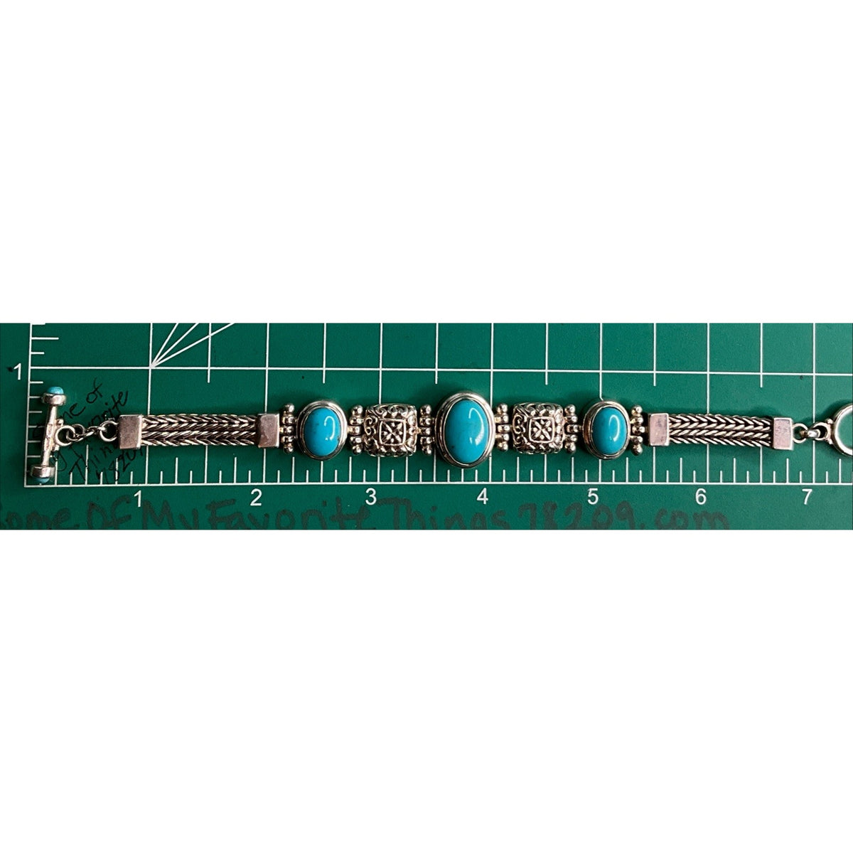 Vintage 925 Sterling Silver Turquoise Bracelet Ornate Filigree Woven Chain 30gr