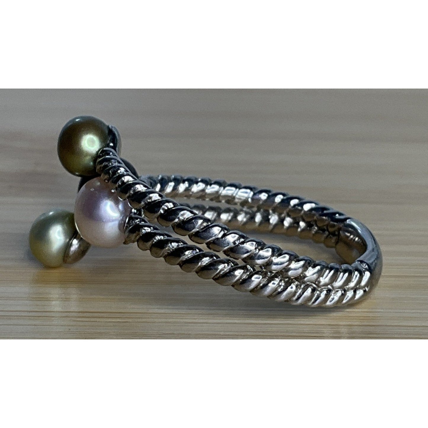 Sterling Silver 925 Multicolor Pearl 3 Row Rope Wrap Ring Size 7.5