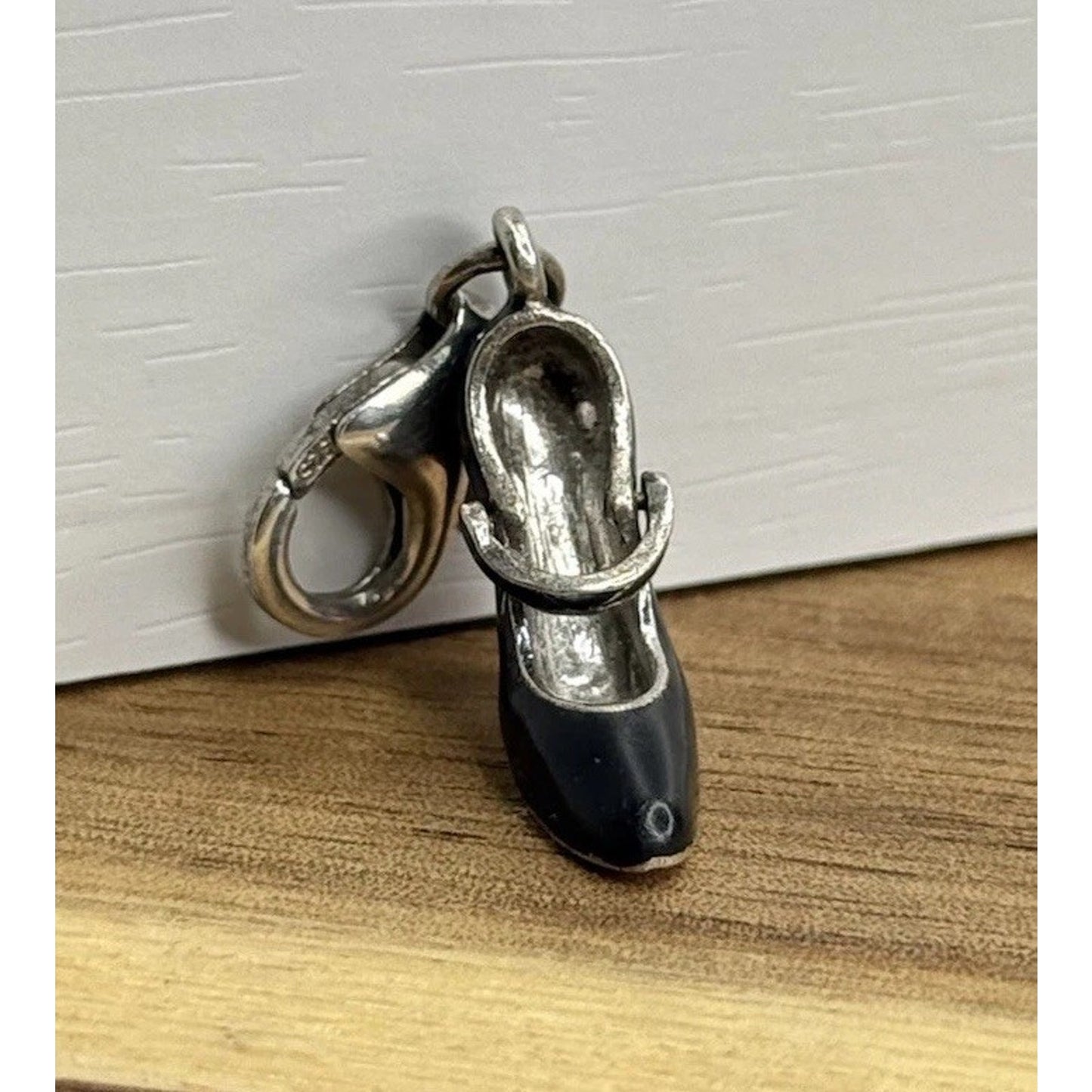 Vintage Sterling Silver and Black Enamel Heel W/ Red Bottoms Clip-On Charm