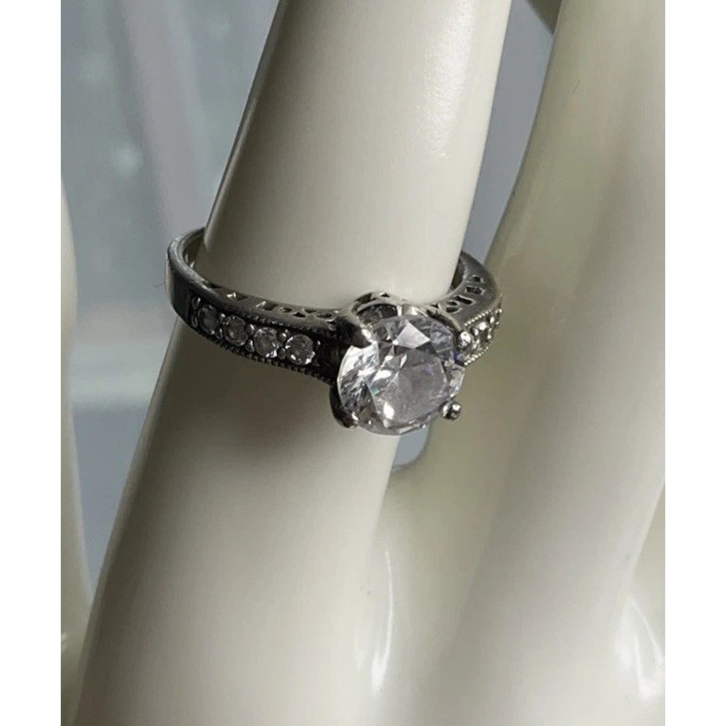 Sterling Silver CZ Engagement Ring Size 8.5 Round Solitaire Bridal Ring 925