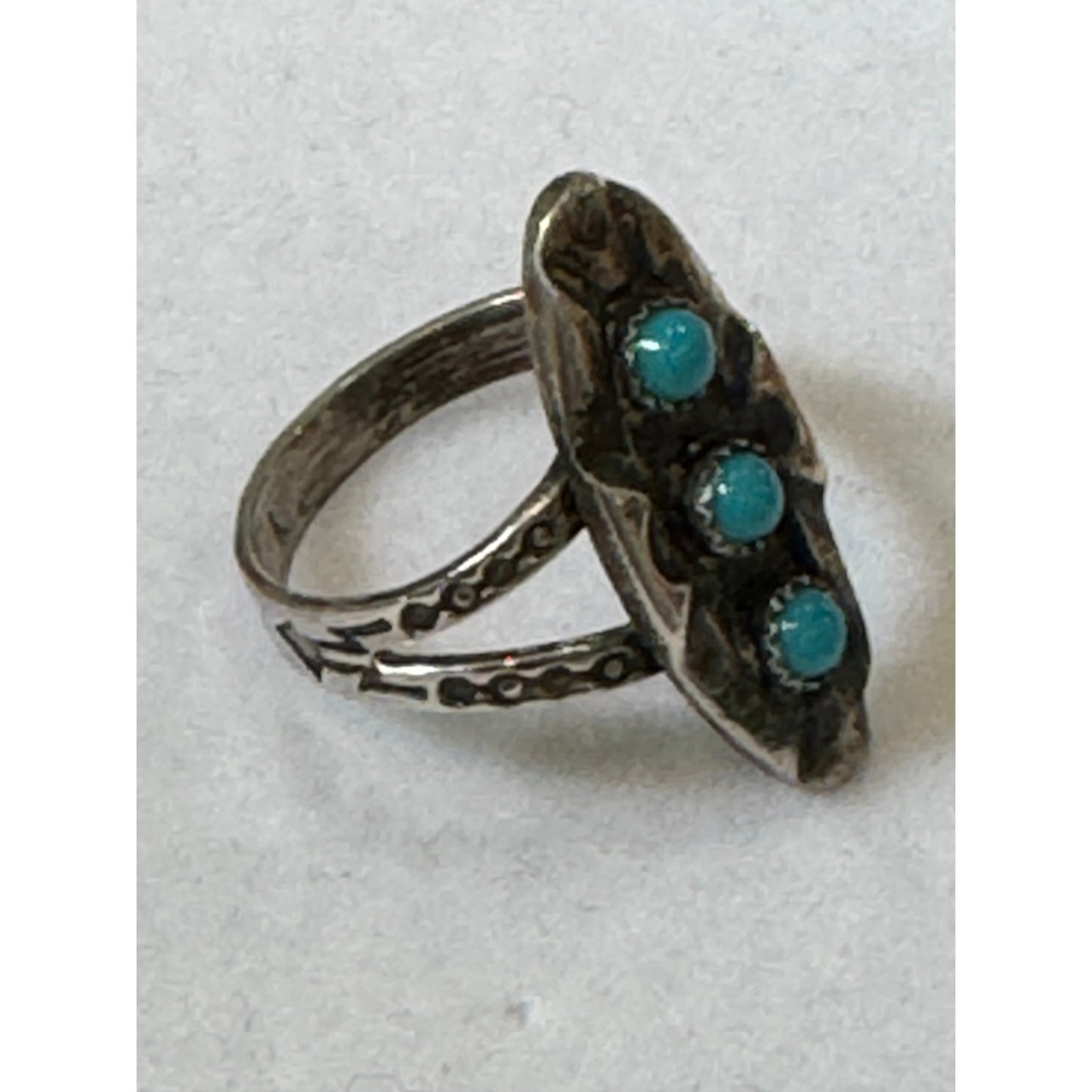Vintage Sterling Silver Turquoise Ring Fred Harvey Style Size 5.5