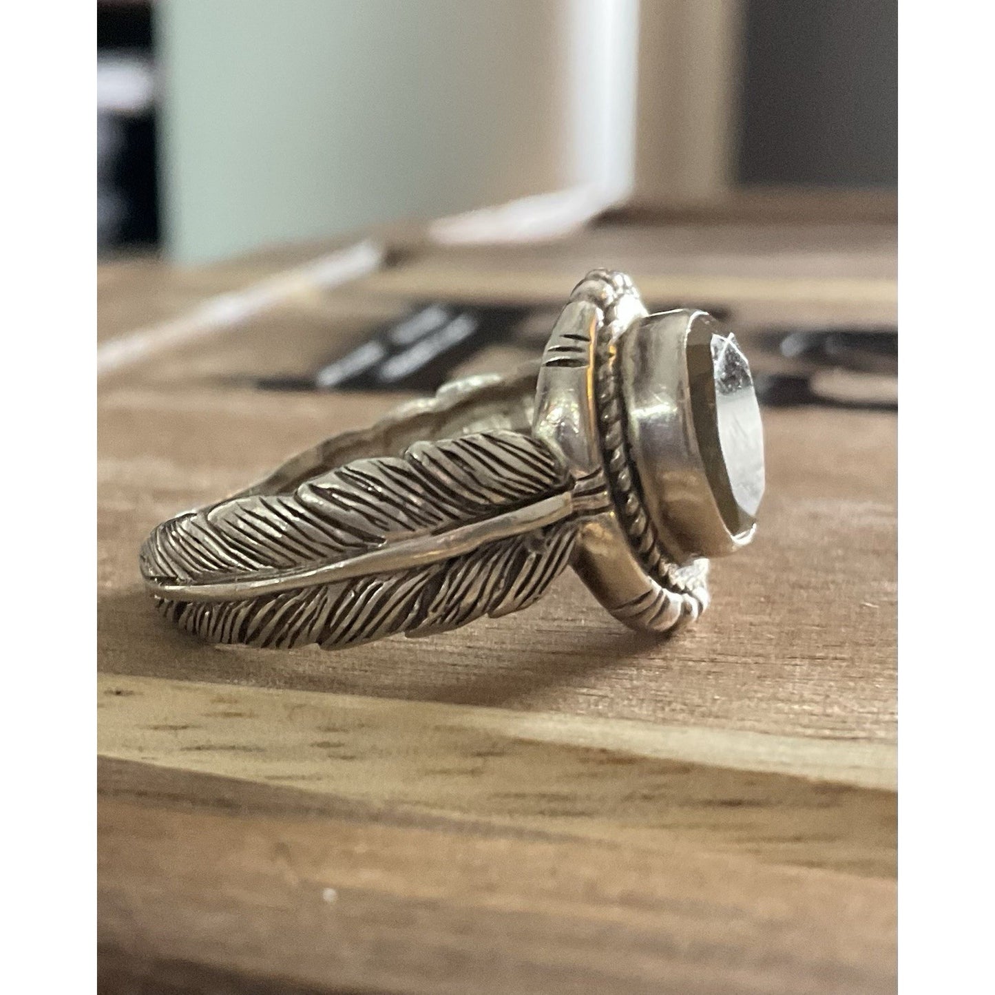 Feather Band Handmade 925 Sterling Silver Citrine Feather Cocktail Ring Size 8.5